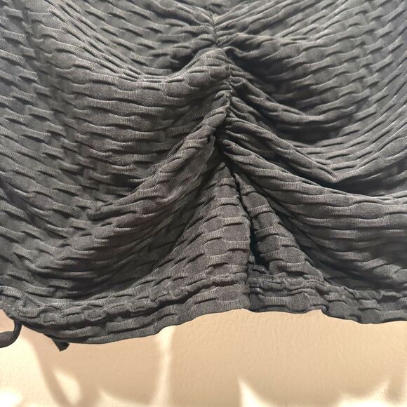 Bootie Shorts Stretch Black Textured Sexy Cinched Butt Tie Sides Womens sz S/M - Picture 3 of 5